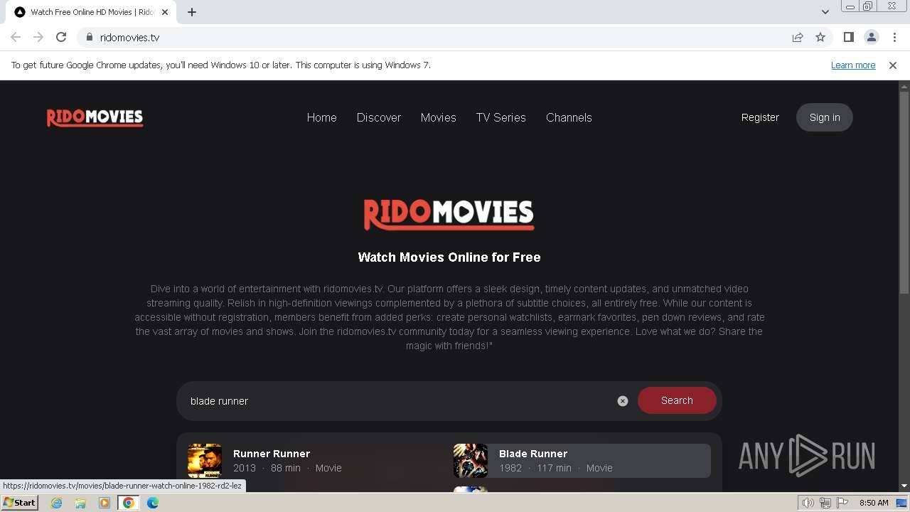 Rido Movies homepage showing free streaming options