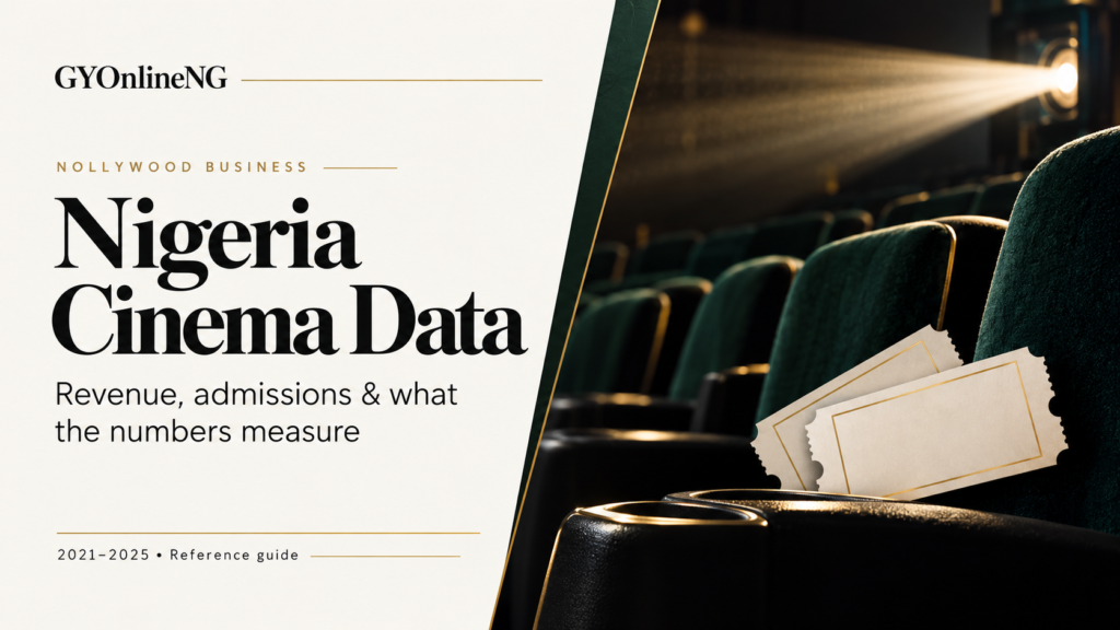 Nigeria Cinema Data reference guide with cinema seats, tickets and projector light